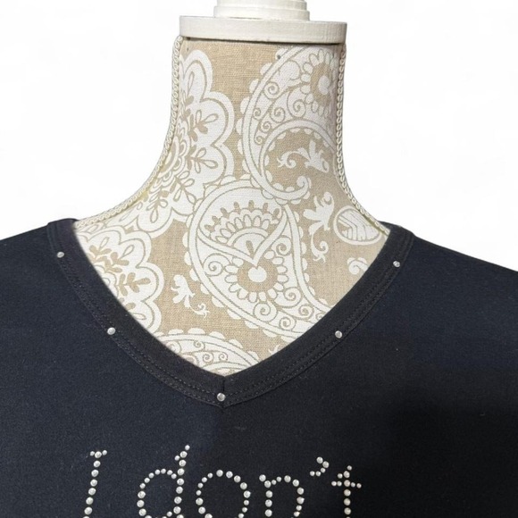 Get Lucky USA Black Rhinestone Slogan Tee Women's Medium Y2K Sparkle Graphic - Picture 3 of 5